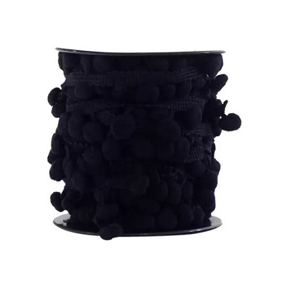 Fita Grelot Pompom Rolo Com 20 Metros 2mm Preto 1