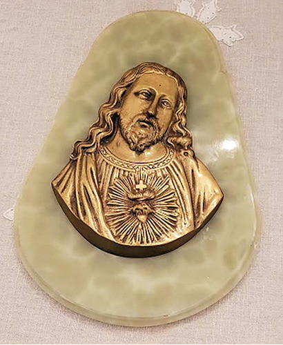Rostro De Cristo En Bronce  Montado Sobre Onix   40 Cm Largo 1