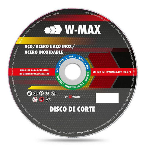 Disco De Corte Para Aço Inox 115x1,0x22,2mm 5986211151 W-max 0