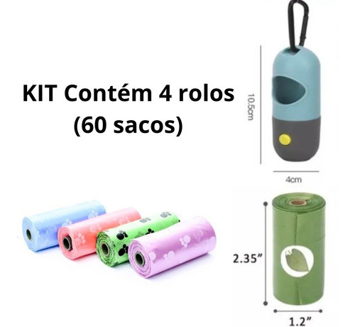 Kit Higiene Portátil Cata Caca Com Lanterna Para Pet 4 Rolos 0