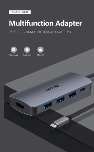 Hub Usb Hdmi Type-c Usb-c Usb 3.0 5 Gbps Adaptador 7 Portas 1