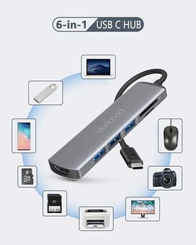 Hub Usb C 6 Em 1 Dodocool Para Macbook Ultrabook Hdmi 4k 1