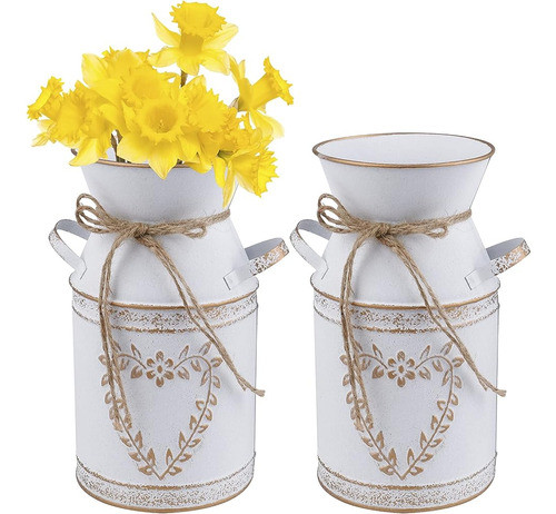 Hacaroa 2 Pack Metal Milk Can Rustic Galvanized Vase, 7.5 In 0