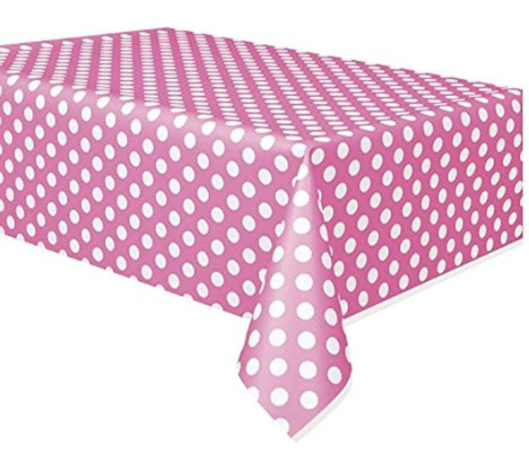 Mantel De Plástico Con Lunares, 108  X 54 , Rosa Fuerte (ros 0