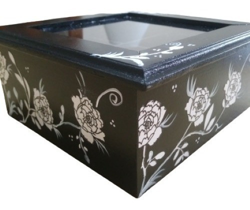 Caja De Te De  Madera Pintada A Mano 0