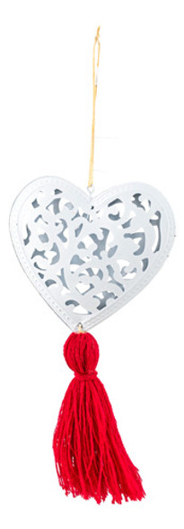 Corazón Blanco Colgante Rústico Borlón Artesanía Decoración 0 Corazón Blanco Colgante Rústico Borlón Artesanía Decoración 0