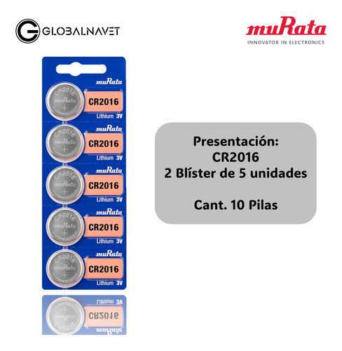 10 Pilas Boton Cr2016 Murata Blister 5 Litio Distribuidor 1
