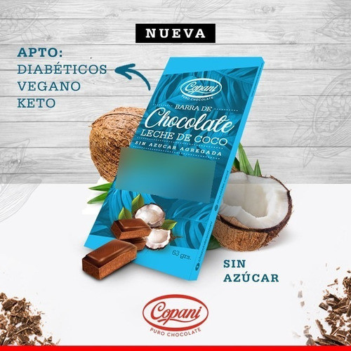 Caja 12 Chocolate Vegano C/ Leche De Coco Y Stevia Copani Dw 1