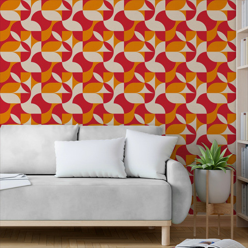Papel De Parede Adesivo Vermelho Geométricas Formas 12m 0
