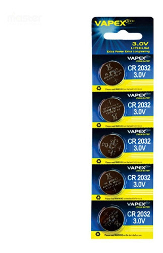 Pila De Litio Cr 2032 Vapex 3v 220-225 Mah 20x3,2mm  X 5 U 0