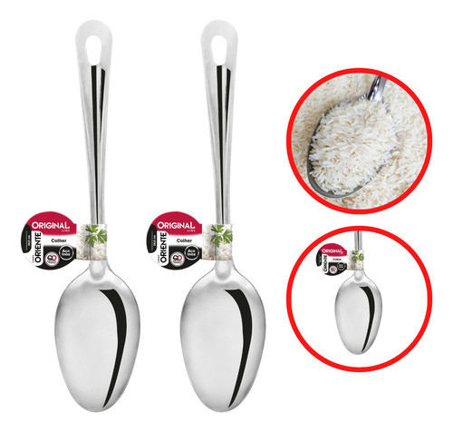 2 Colher Para Pegar Servir Arroz Aço Inox Utensilio Cozinha 0