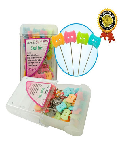 60 Alfinetes Cabeça Plana Colorido Inox Costura Patchwork 1