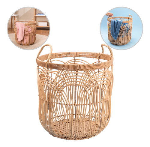 Cesto Decorativo Arcos Redondo C/ Alças 49cm Textura Rattan 0