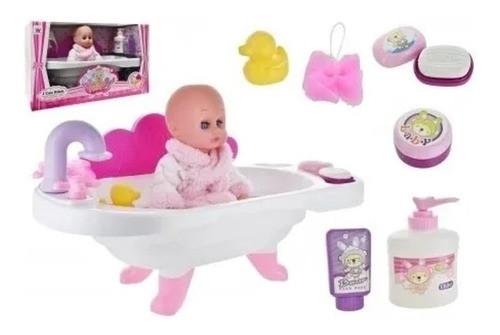 Bebe Con Bañito Bañera Y Accesorios Juguete Regalo Niña 0