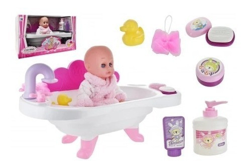 Bebe Con Bañito Bañera Y Accesorios Juguete Regalo Niña 1