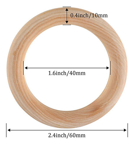 10 Anillos De Madera De Macram&eacute;, 2.362&nbsp;in, Made. 1
