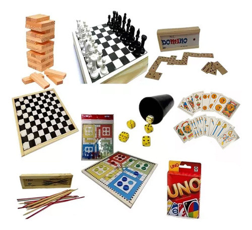 Set 9 Juego Yenga Ajedrez Damas Domino Ludo Naipe Uno Naipes 0