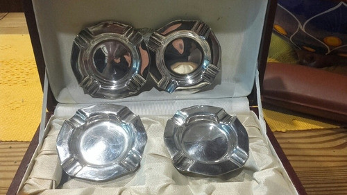 Juego De 4 Ceniceros En Metal Plateado Blanco 0