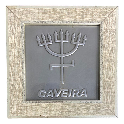 Quadro Exu Caveira Madeira Carvalho E Metal 13 X13 Cm 0