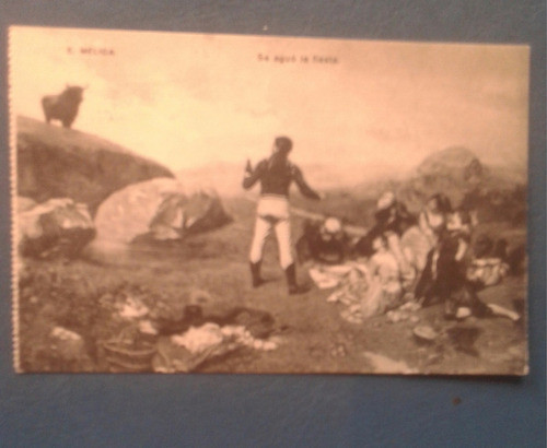 Vintage Antigua Postal Toro España Se Aguo La Fiesta 0