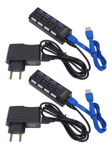 Kit 2 Hub Usb 3.0 Hi-speed 4portas C/fonte 5 Gbps Hd Externo 0