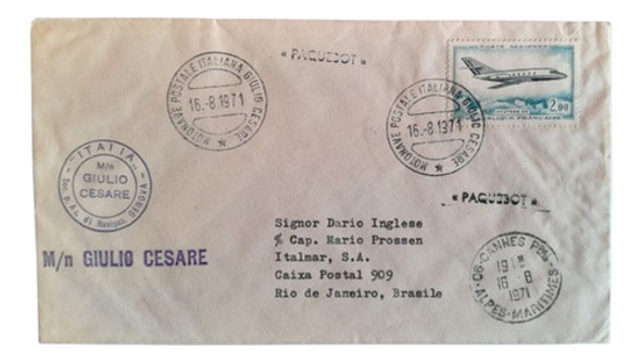 Francia Sobre Circ. A Brasil Con Matasello De Paquebot, 1971 0 Francia Sobre Circ. A Brasil Con Matasello De Paquebot, 1971 0