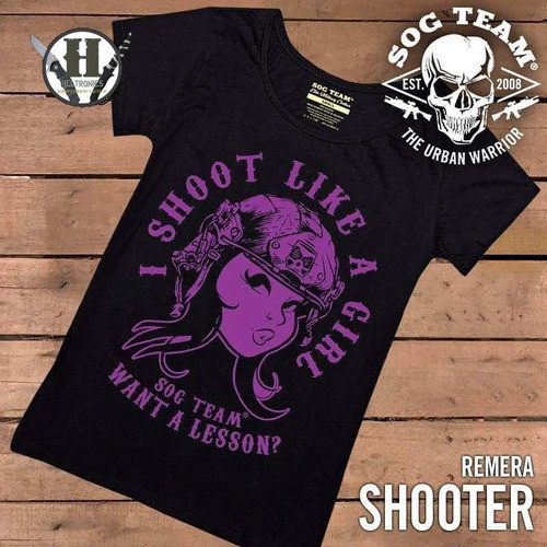Remera Tactica Negra Shooter I Shoot Like A Girl Sog Team 0