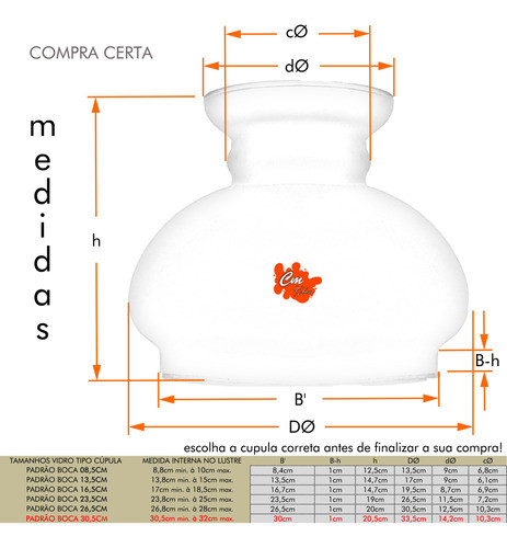 Cúpula Vidro Incolor 30,5cm - Cm Glass Cúpula Colonial 1
