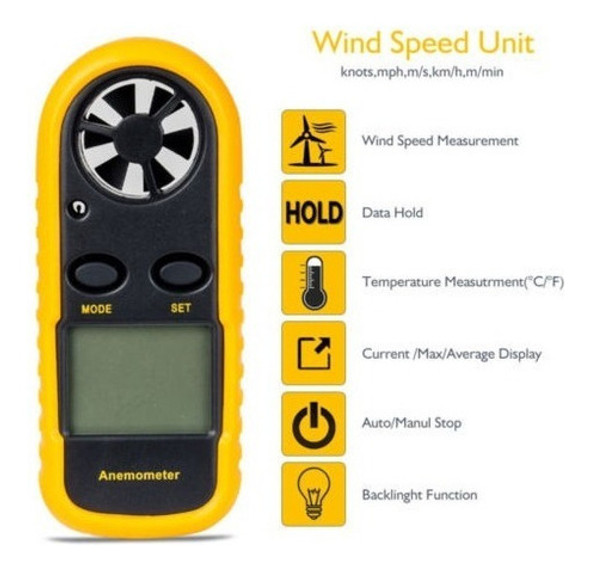 Aire Viento Velocidad Prueba Medidor Velocidad Digital Lcd T 1