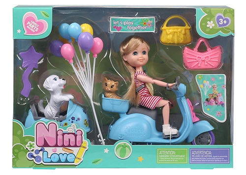 Muñeca Articulada Con Moto Scooter, Mascotas Y Accesorios 1