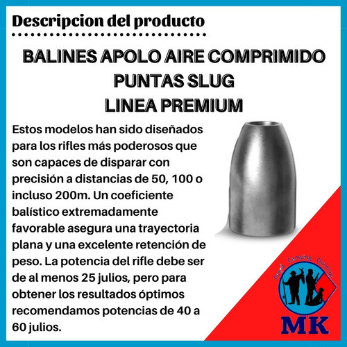 Balines Apolo Puntas Slug 5.5 25 Gr Lata X 250 1