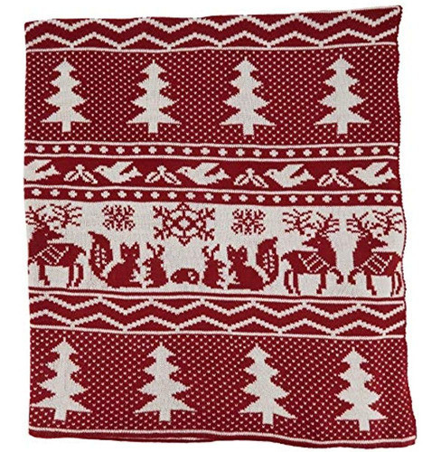 Saro Lifestyle Manta Tejida Con Diseño De Reno Y Árbol De Na 1