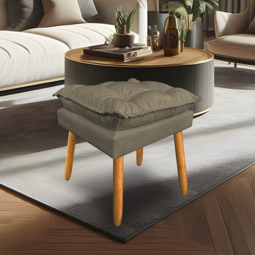 Kit 2 Puffs Decorativo Opala Suede Cappuccino Pés Palito 1