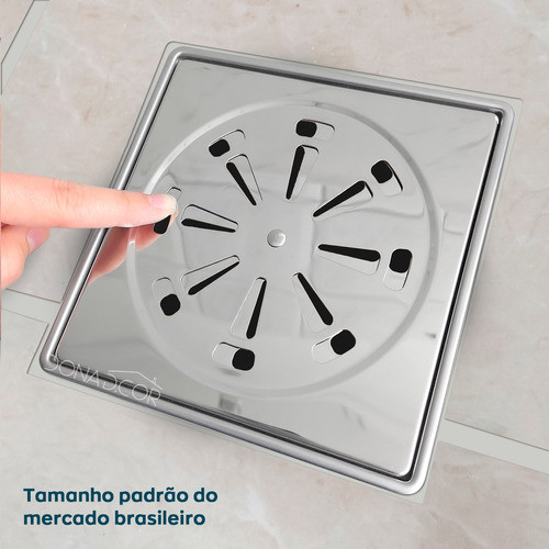 Ralo Para Banheiro 15x15 Inox Porta Grelha Tampa Abre Fecha 1
