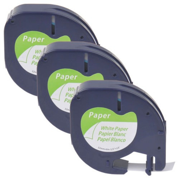 3pk Negro Sobre Blanco Papel Etiqueta Cinta Para Dymo Letrat 0