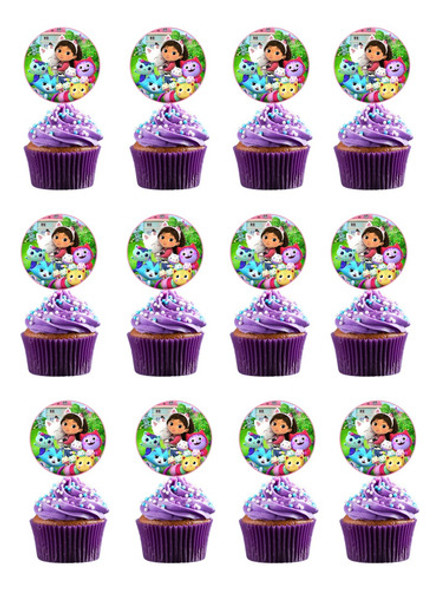 Pack 12 Toppers Para Cup Cake Gaby La Casa De Muñecas 0