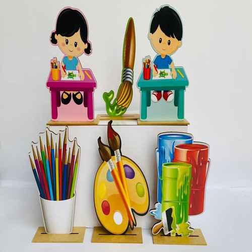 Kit Display De Mesa 6 Peças Para Festa Pintando O 7 Mdf 1