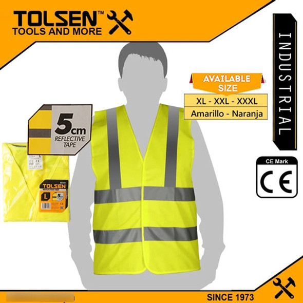 Chaleco Reflectivo Seguridad Amarill Bandas Tolsen Xxl 45094 1