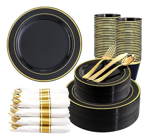 Wdf Partyware 350 Platos De Plástico Negro Y 0