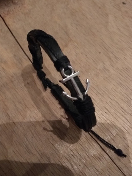 Pulsera De Cuero E Hilo Regulable Mini Dije Ancla 1