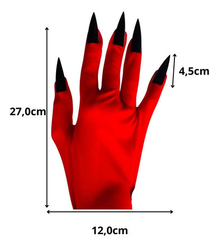 01 Par Luva Vermelha Garra Preta Fantasia Halloween 1