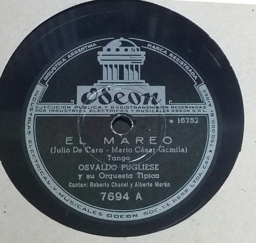 Osvaldo Pugliese Mareo Cabecitas Blancas Disco 78 Rpm Kktus 1