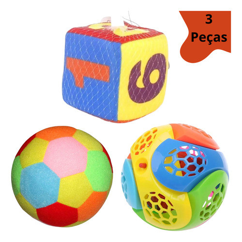 Brinquedos Para Bebes Chocalho Macio  Kit Bola E Dado 3 Peça 0