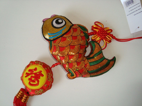 Móbile Peixe Carpa Nó Chinês Tecido Bordado Colorido 3 1