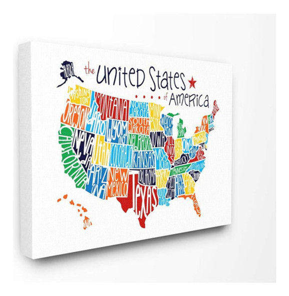 Stupell Industries Usa Un Mapa De Tipografía De Arco Iris En 0
