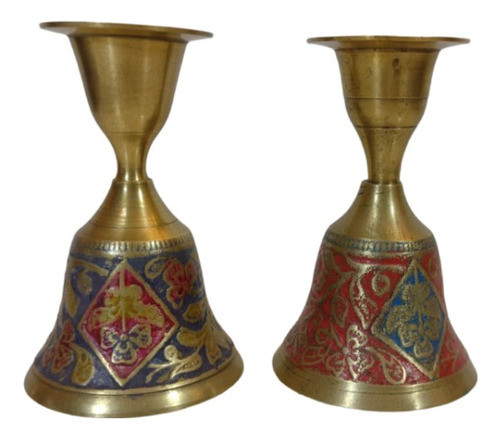 Antigo Par Pequenas Sinetas Castiçais Em Metal - R 6780 0