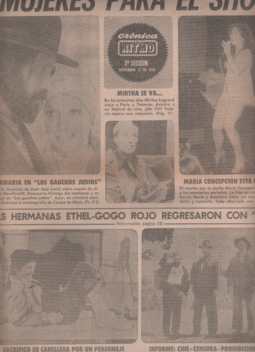 Diario Cronica Sec Expectaculos - Mirtha - Las Rojo Año 1974 0