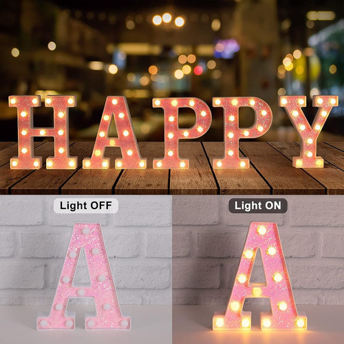 Foaky Led Letras Luces Signo Iluminar Letras Rosadas Brillo 1