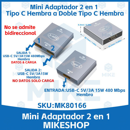 Adaptador Y Divisor Usb C Hembra A Doble Usb-c Hembra / Mike 1