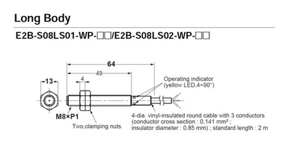 Sensor Indutivo M8 Pnp Nf 1,5mm E2b-s08ls01-wp-b2 2m Omron 1